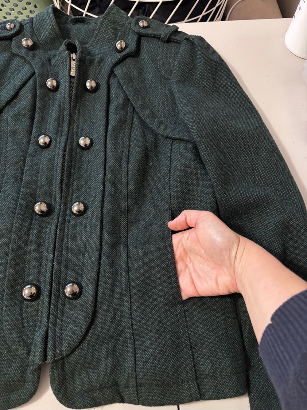 Womens Military Band Jacket Size Large Green Wool Designer Rare Epaulets Utility - Picture 5 of 11